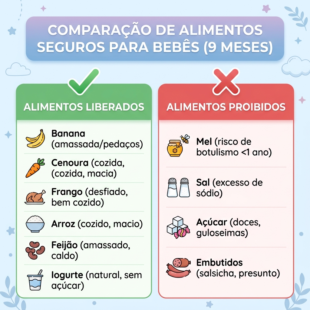 Infográfico: Alimentos Liberados e Proibidos para Bebê de 9 Meses
