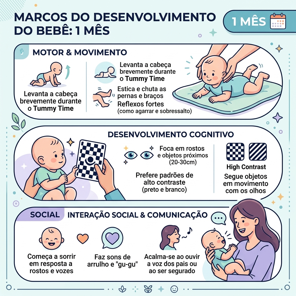 Infográfico: Marcos do Desenvolvimento do Bebê ao 1 Mês