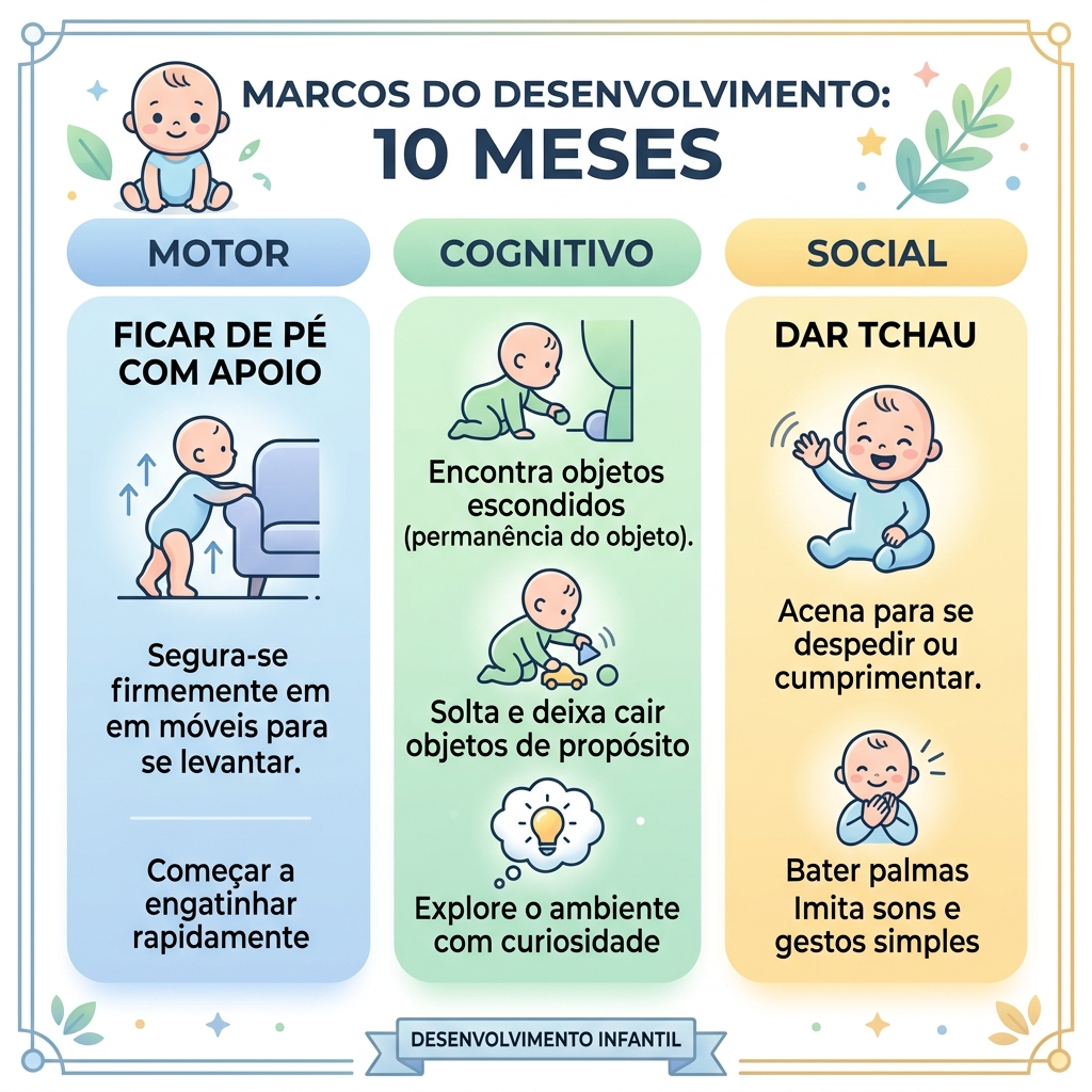 Infográfico: Marcos do Desenvolvimento do Bebê aos 10 Meses