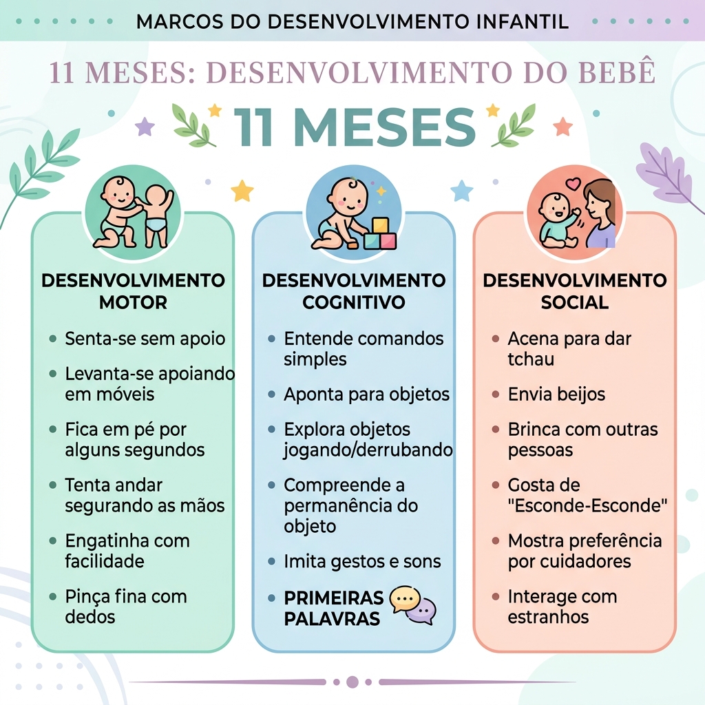 Infográfico: Marcos do Desenvolvimento do Bebê aos 11 Meses