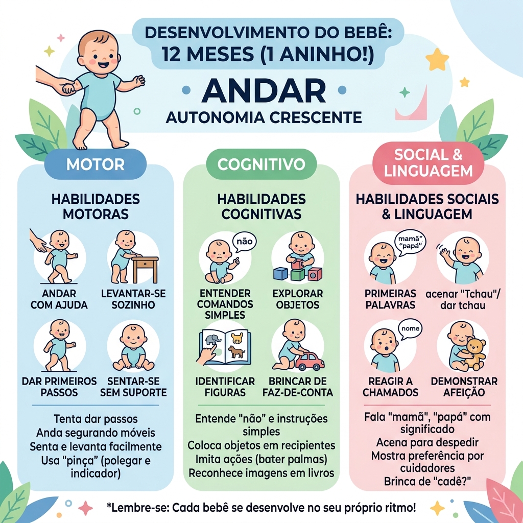 Infográfico: Marcos do Desenvolvimento do Bebê aos 12 Meses