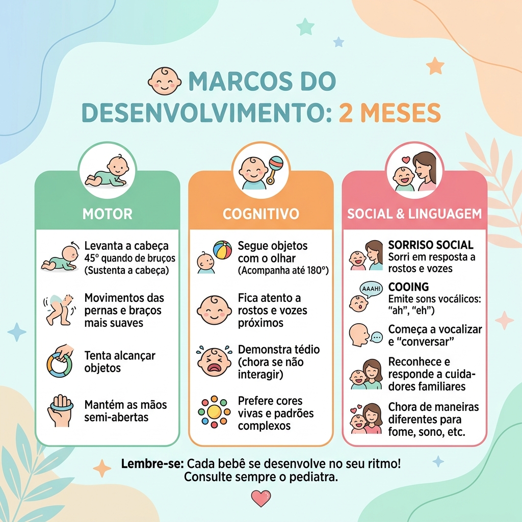Infográfico: Marcos do Desenvolvimento do Bebê aos 2 Meses