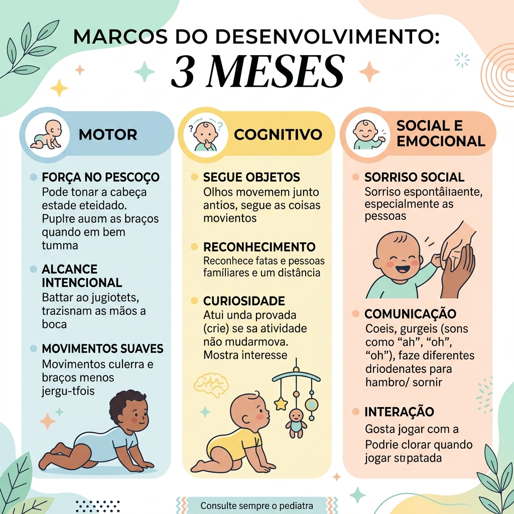 Infográfico: Marcos do Desenvolvimento do Bebê aos 3 Meses