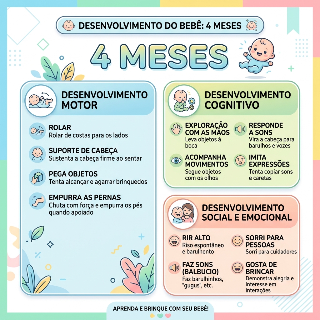 Infográfico: Marcos do Desenvolvimento do Bebê aos 4 Meses