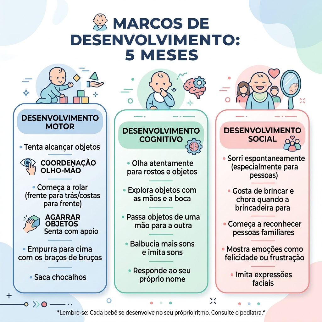 Infográfico: Marcos do Desenvolvimento do Bebê aos 5 Meses