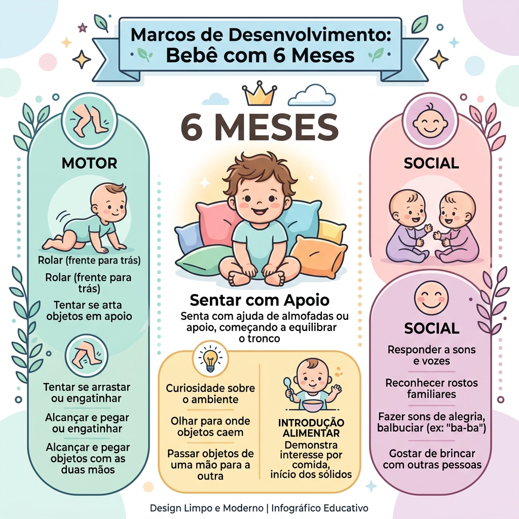 Infográfico: Marcos do Desenvolvimento do Bebê aos 6 Meses