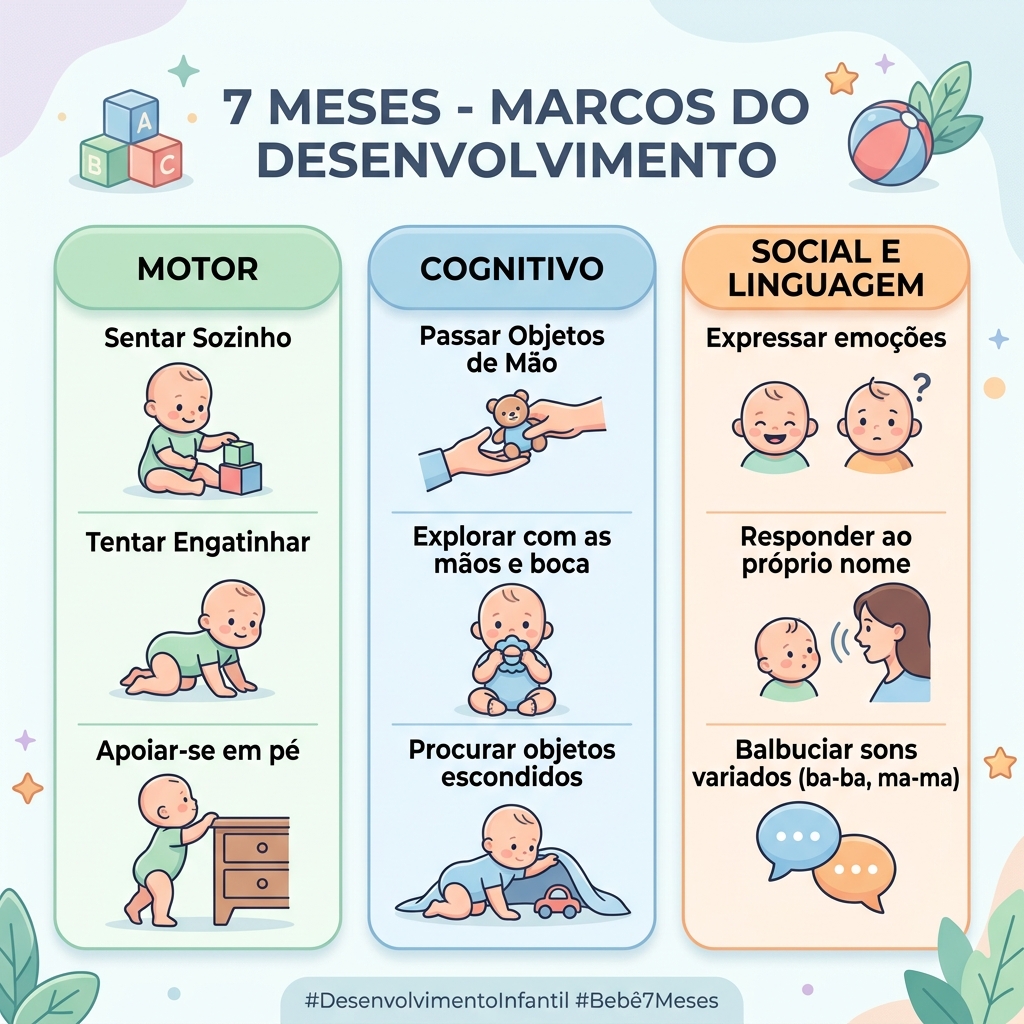 Infográfico: Marcos do Desenvolvimento do Bebê aos 7 Meses