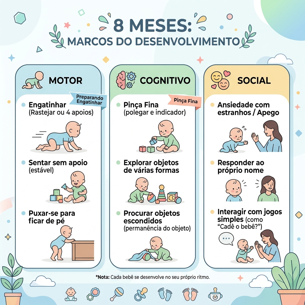 Infográfico: Marcos do Desenvolvimento do Bebê aos 8 Meses