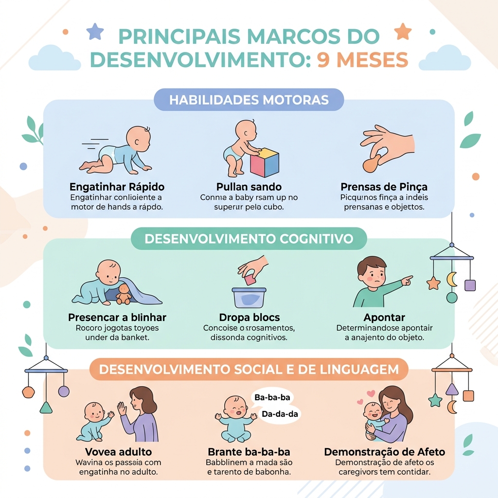 Infográfico: Marcos do Desenvolvimento do Bebê aos 9 Meses
