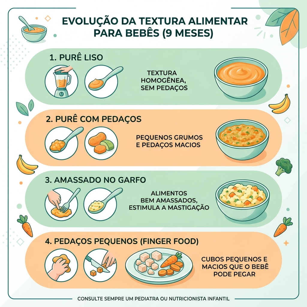 Infográfico: Progressão de Texturas para Bebê de 9 Meses